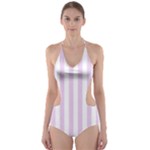 Vertical Stripes - White and Thistle Violet Cut-Out One Piece Swimsuit