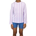 Vertical Stripes - White and Thistle Violet Kid s Long Sleeve Swimwear