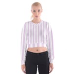 Vertical Stripes - White and Thistle Violet Women s Cropped Sweatshirt