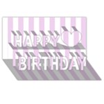 Vertical Stripes - White and Thistle Violet Happy Birthday 3D Greeting Card (8x4)