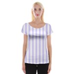 Vertical Stripes - White and Pale Lavender Violet Women s Cap Sleeve Top