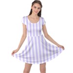 Vertical Stripes - White and Pale Lavender Violet Cap Sleeve Dress