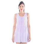 Vertical Stripes - White and Pale Lavender Violet Scoop Neck Skater Dress
