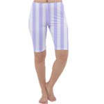Vertical Stripes - White and Pale Lavender Violet Cropped Leggings