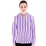 Vertical Stripes - White and Lavender Violet Women s Zipper Hoodie