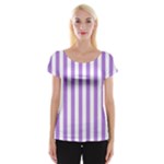 Vertical Stripes - White and Lavender Violet Women s Cap Sleeve Top