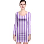 Vertical Stripes - White and Lavender Violet Long Sleeve Bodycon Dress