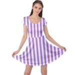Vertical Stripes - White and Lavender Violet Cap Sleeve Dress
