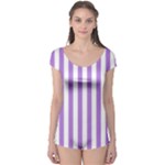 Vertical Stripes - White and Lavender Violet Boyleg Leotard (Ladies)