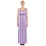 Vertical Stripes - White and Lavender Violet Maxi Thigh Split Dress