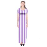 Vertical Stripes - White and Lavender Violet Short Sleeve Maxi Dress