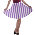Vertical Stripes - White and Lavender Violet A-line Skater Skirt