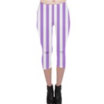 Vertical Stripes - White and Lavender Violet Capri Leggings