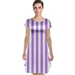 Vertical Stripes - White and Lavender Violet Cap Sleeve Nightdress