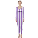 Vertical Stripes - White and Lavender Violet Long Sleeve Catsuit