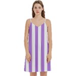 Vertical Stripes - White and Lavender Violet Women s Reversible Sports Bra with Border