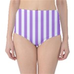 Vertical Stripes - White and Lavender Violet High-Waist Bikini Bottoms