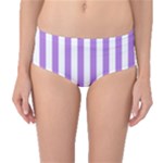Vertical Stripes - White and Lavender Violet Mid-Waist Bikini Bottoms