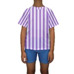 Vertical Stripes - White and Lavender Violet Kid s Short Sleeve Swimwear