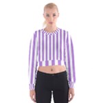 Vertical Stripes - White and Lavender Violet Women s Cropped Sweatshirt