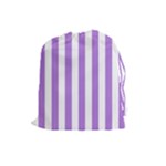 Vertical Stripes - White and Lavender Violet Drawstring Pouch (L)