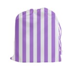 Vertical Stripes - White and Lavender Violet Drawstring Pouch (XXl)