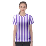 Vertical Stripes - White and Dark Pastel Purple Women s Sport Mesh Tee