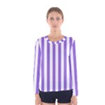 Vertical Stripes - White and Dark Pastel Purple Women s Long Sleeve T-shirt