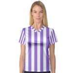 Vertical Stripes - White and Dark Pastel Purple Women s V-Neck Sport Mesh Tee