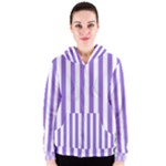 Vertical Stripes - White and Dark Pastel Purple Women s Zipper Hoodie