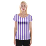 Vertical Stripes - White and Dark Pastel Purple Women s Cap Sleeve Top