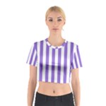 Vertical Stripes - White and Dark Pastel Purple Cotton Crop Top