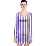 Vertical Stripes - White and Dark Pastel Purple Long Sleeve Bodycon Dress