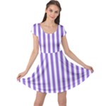 Vertical Stripes - White and Dark Pastel Purple Cap Sleeve Dress