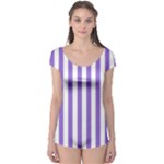 Vertical Stripes - White and Dark Pastel Purple Boyleg Leotard (Ladies)
