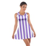 Vertical Stripes - White and Dark Pastel Purple Cotton Racerback Dress