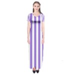 Vertical Stripes - White and Dark Pastel Purple Short Sleeve Maxi Dress