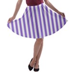 Vertical Stripes - White and Dark Pastel Purple A-line Skater Skirt