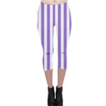 Vertical Stripes - White and Dark Pastel Purple Capri Leggings