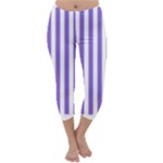 Vertical Stripes - White and Dark Pastel Purple Capri Winter Leggings