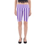 Vertical Stripes - White and Dark Pastel Purple Yoga Cropped Leggings