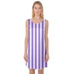 Vertical Stripes - White and Dark Pastel Purple Sleeveless Satin Nightdress