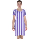 Vertical Stripes - White and Dark Pastel Purple Short Sleeve Nightdress