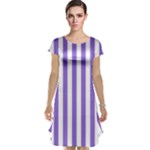 Vertical Stripes - White and Dark Pastel Purple Cap Sleeve Nightdress