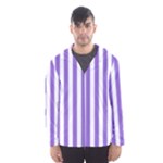 Vertical Stripes - White and Dark Pastel Purple Hooded Wind Breaker (Men)
