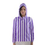 Vertical Stripes - White and Dark Pastel Purple Hooded Wind Breaker (Women)