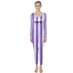 Vertical Stripes - White and Dark Pastel Purple Long Sleeve Catsuit