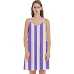 Vertical Stripes - White and Dark Pastel Purple Women s Reversible Sports Bra with Border