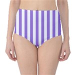 Vertical Stripes - White and Dark Pastel Purple High-Waist Bikini Bottoms