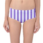 Vertical Stripes - White and Dark Pastel Purple Mid-Waist Bikini Bottoms